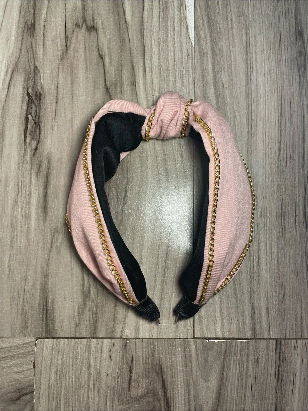 Blush Pink Knotted Headband with Gold Chain Detail
